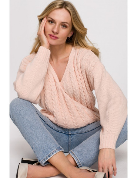 K105 Trumpas džemperis "Overlap" - persikinis