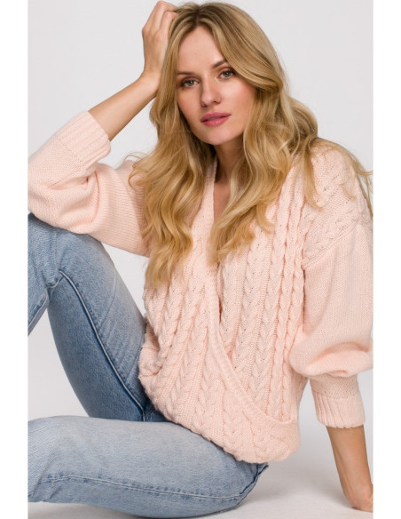 K105 Trumpas džemperis "Overlap" - persikinis