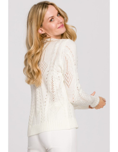 K106 Trumpas ažūrinis megztinis - ecru spalvos 2