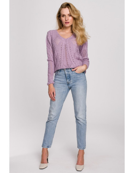 K106 Ažūrinis trumpas džemperis - alyvinis