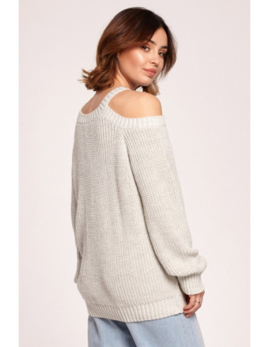 BK069 Megztinis su iškirptėmis ant rankų - pelenų pilka 2