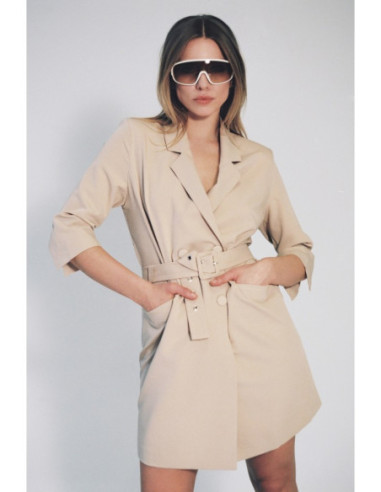 S254 Striukė suknelė su diržu - smėlio spalvos 2