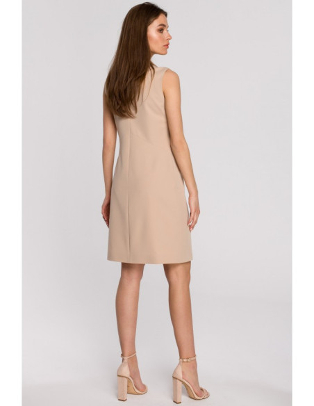 S258 Švarkinė suknelė be rankovių - smėlio spalvos