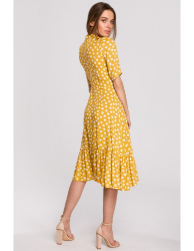 S263 Suknelė su apykakle ir raukiniais apačioje - geltona 2