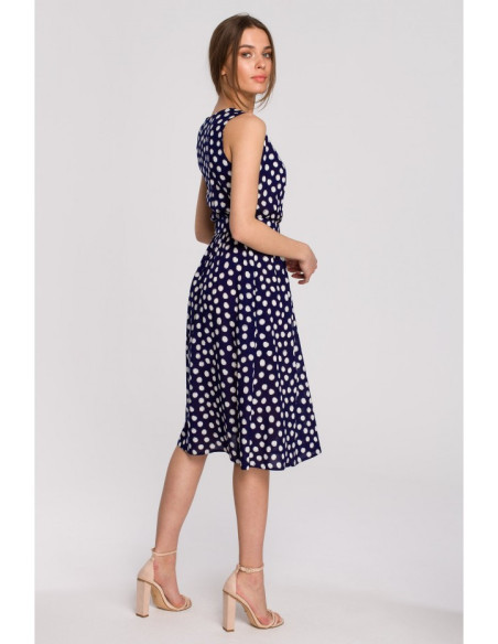 S264 Suknelė be rankovių su diržu - tamsiai mėlyna