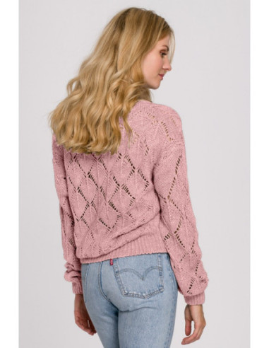 K104 Trumpas megztinis su sagomis - pudros mėlyna 2