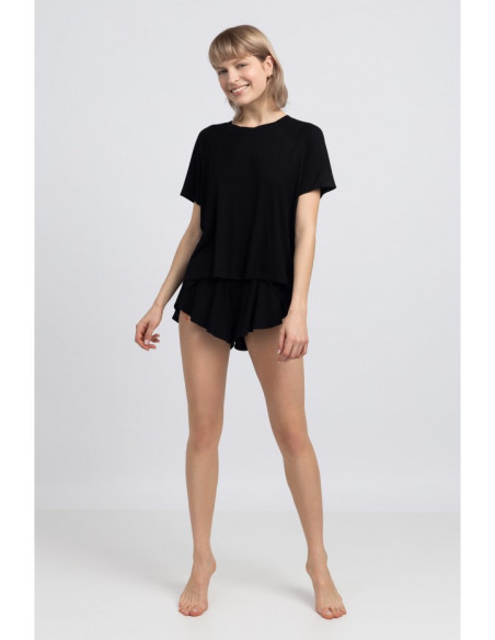 LA044 Viskozinė palaidinė su prakirpimu - juoda