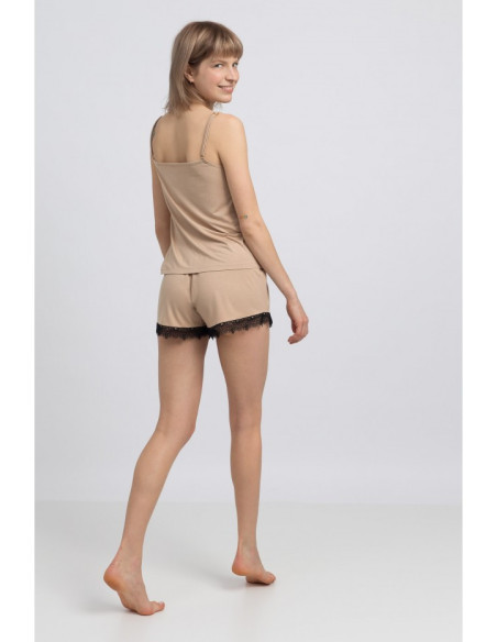 LA048 Viskozinis marškinėlis be petnešėlių su nėriniais - cappuccino