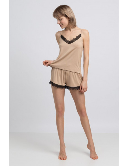 LA048 Viskozinis marškinėlis be petnešėlių su nėriniais - cappuccino