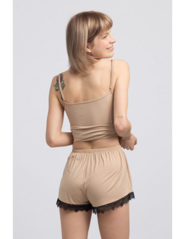 LA049 Miego šortai iš viskozės su nėriniais - cappuccino 2