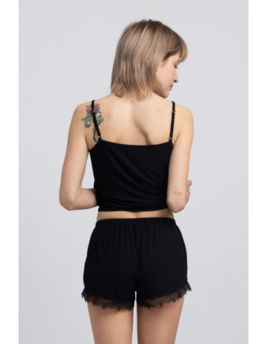 LA049 Miego šortai iš viskozės su nėriniais - juodi 2