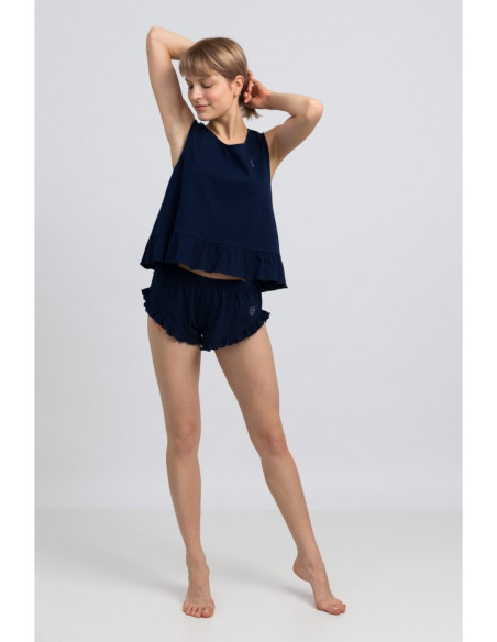 LA051 Medvilniniai miego šortai - tamsiai mėlyni