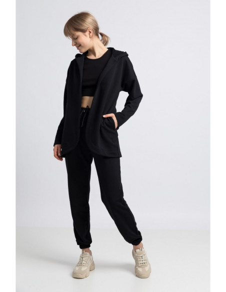 LA058 Džemperis su gobtuvu be sagų - juodas