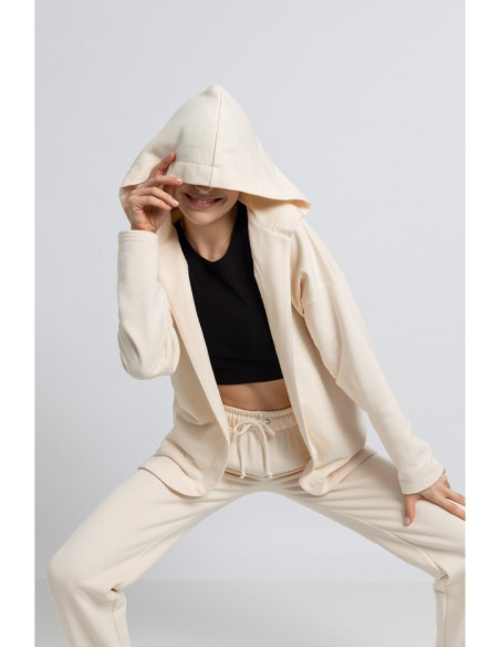 LA058 Džemperis su gobtuvu be sagų - vanilinis