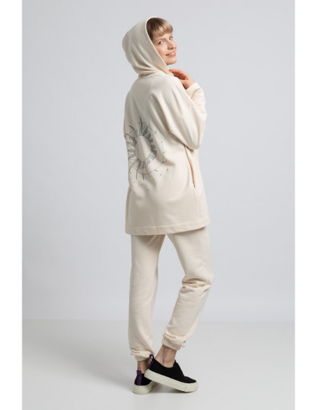 LA058 Džemperis su gobtuvu be sagų - vanilinis