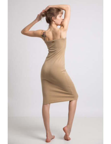 LA062 Suknelė su plonu dirželiu - cappuccino