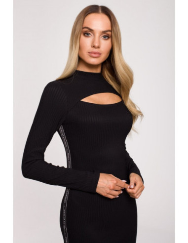 M606 Midi suknelė su ašara - juoda 2