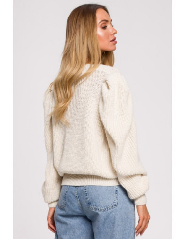 M629 Trumpas megztinis su bufetais - smėlio spalvos 2