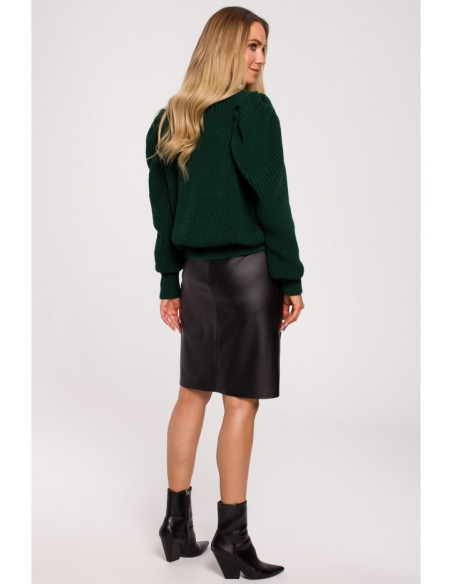 M629 Trumpas megztinis su bufetais - žalias
