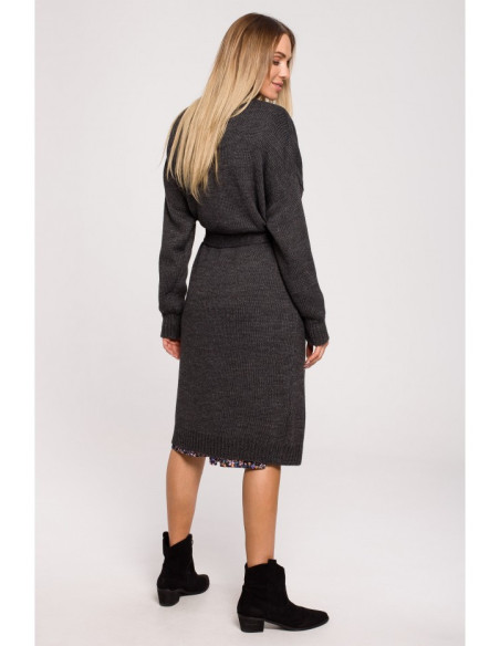 M633 Dryžuotas megztinis - grafito spalvos