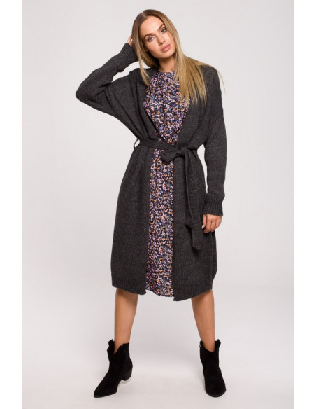 M633 Dryžuotas megztinis - grafito spalvos