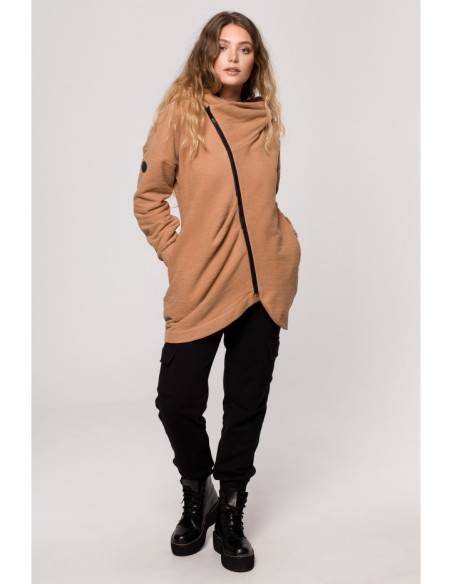 B203 Tunikos palaidinė su apykakle ir gobtuvu - cinamoninė