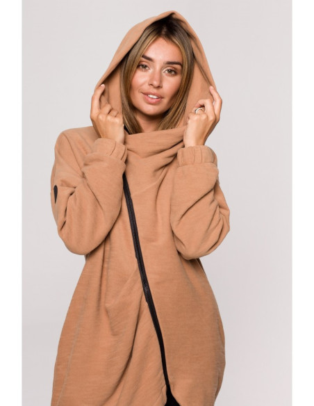 B203 Tunikos palaidinė su apykakle ir gobtuvu - cinamoninė