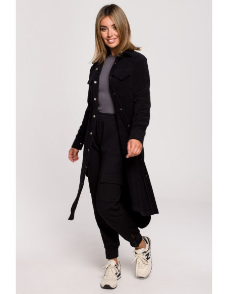 B204 Marškinių švarkas su kišenėmis - juodas