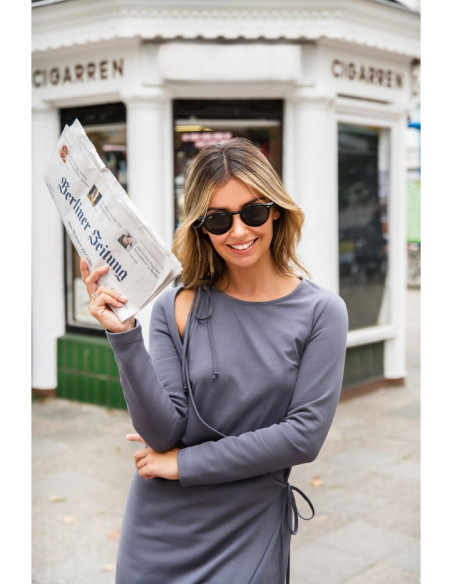 B206 Sluoksniuota suknelė su kaklaraiščiu - antracito spalvos