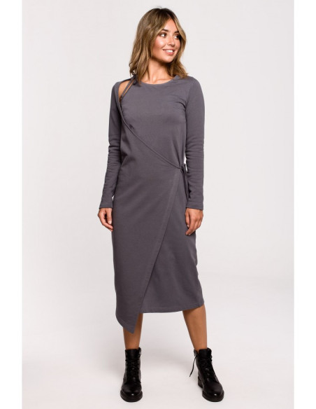 B206 Sluoksniuota suknelė su kaklaraiščiu - antracito spalvos