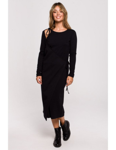 B206 Sluoksniuota suknelė su kaklaraiščiu - juoda 2