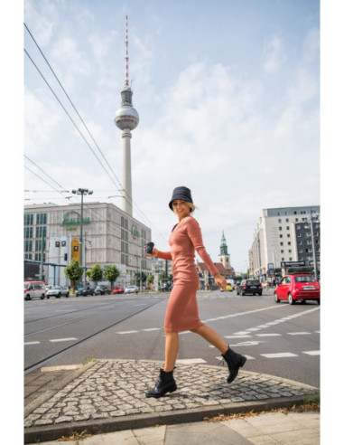 B207 Dryžuoto trikotažo midi suknelė - plytų raudonos... 2