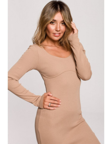 B207 Dryžuoto trikotažo midi suknelė - graikinis riešutas 2