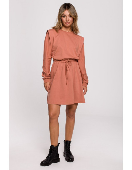 B208 Raudona suknelė su kaklaraiščiu - plytų raudonumo