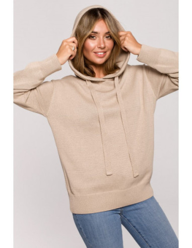 BK073 Megztinis su gobtuvu - smėlio spalvos 2