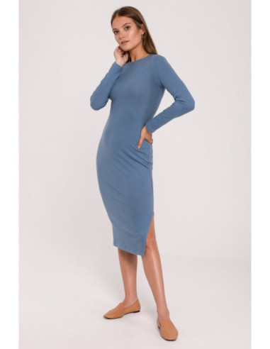 K110 Džemperio suknelė su persipynusia nugara - mėlyna 2
