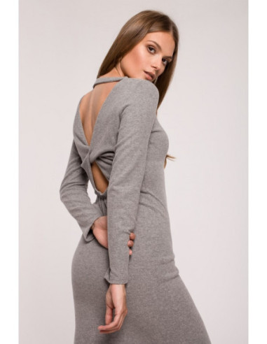 K110 Džemperio suknelė su persipynusia nugara - pilka 2