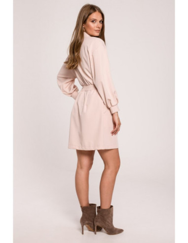 K112 Dviguba suknelė su kišenėmis - smėlio spalvos 2