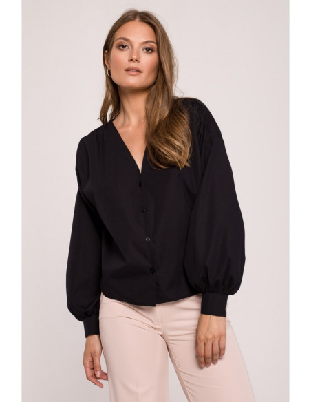 K115 Marškinėliai su bufetinėmis rankovėmis - juodi