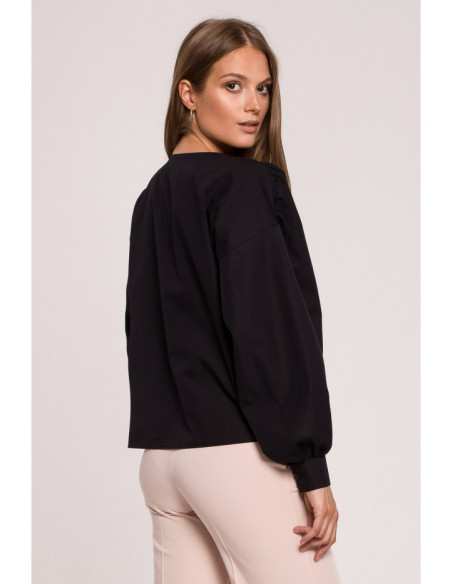 K115 Marškinėliai su bufetinėmis rankovėmis - juodi