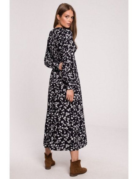 K119 Maksi suknelė su V formos iškirpte ir raštu - 1 modelis