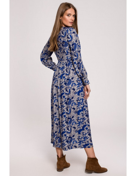 K119 Maksi suknelė su V formos iškirpte ir raštu - 2 modelis