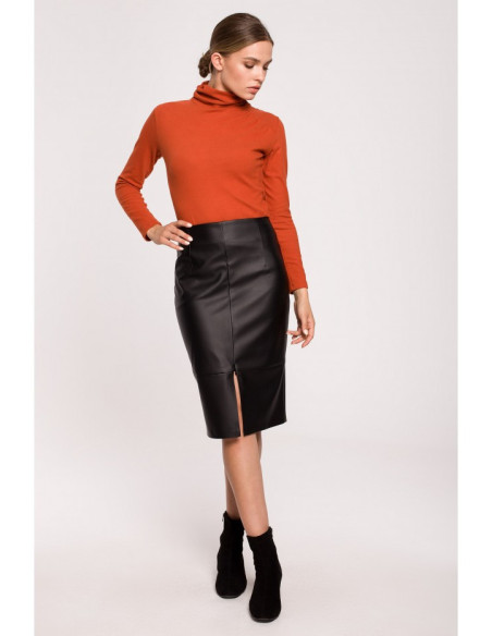 S277 Dirbtinės odos sijonas - juodas