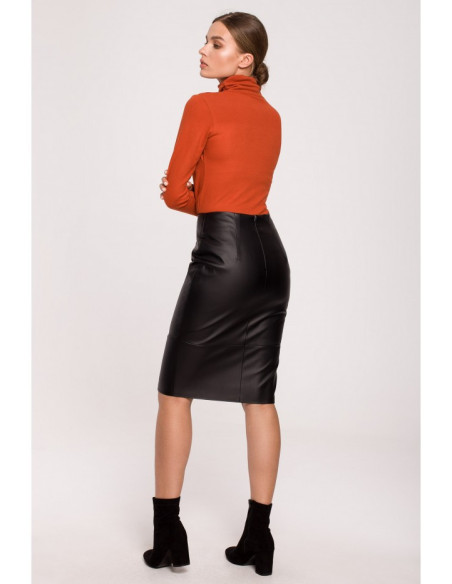 S277 Dirbtinės odos sijonas - juodas