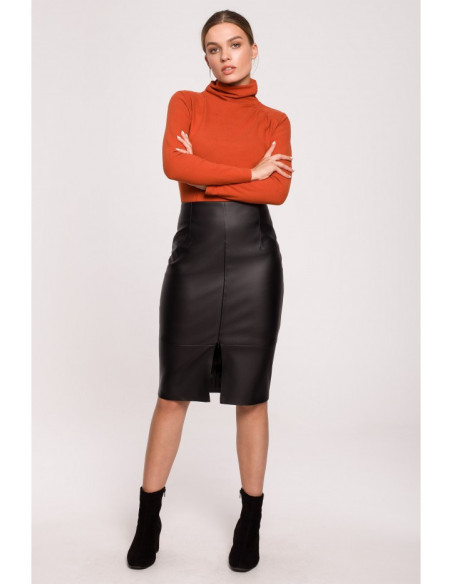 S277 Dirbtinės odos sijonas - juodas