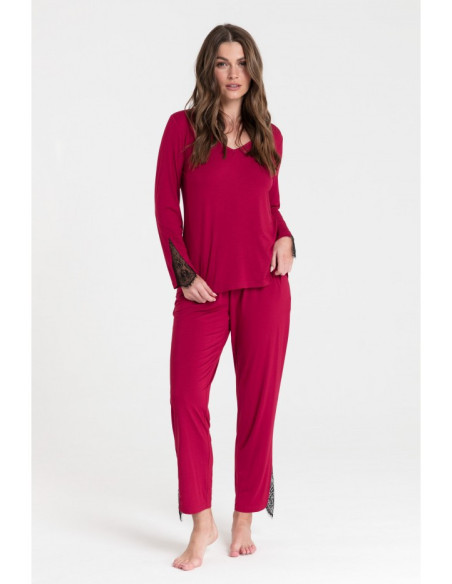 LA072 Miegama palaidinė su nėriniais - bordinė