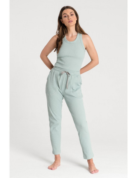 LA075 Megztos vaflinės kelnės - šalavijas