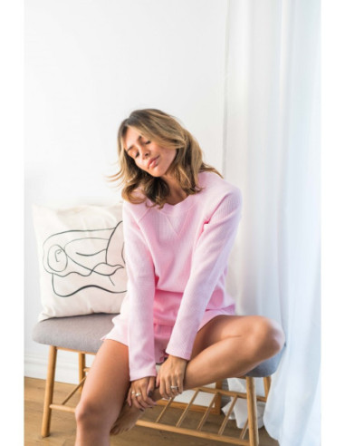 LA076 Megzta vaflinė palaidinė - rožinė 2