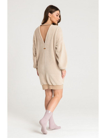LA082 Pliušinė tunika su iškirpte - cappuccino