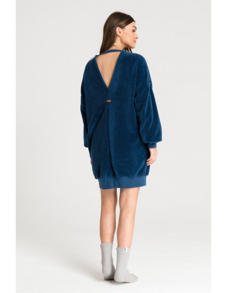 LA082 Pliušinė tunika su iškirpte - tamsiai mėlyna